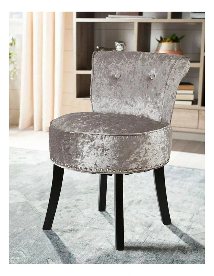 Silver-Gray Velvet Vanity Chair With Tufted Back & Nailhead Trim Elegant Dressing Stool image 4