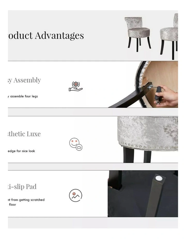 Silver-Gray Velvet Vanity Chair With Tufted Back & Nailhead Trim Elegant Dressing Stool image 5