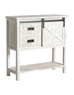 Whitewash Wooden Storage Cabinet Sliding Door Rustic Farmhouse Organizer