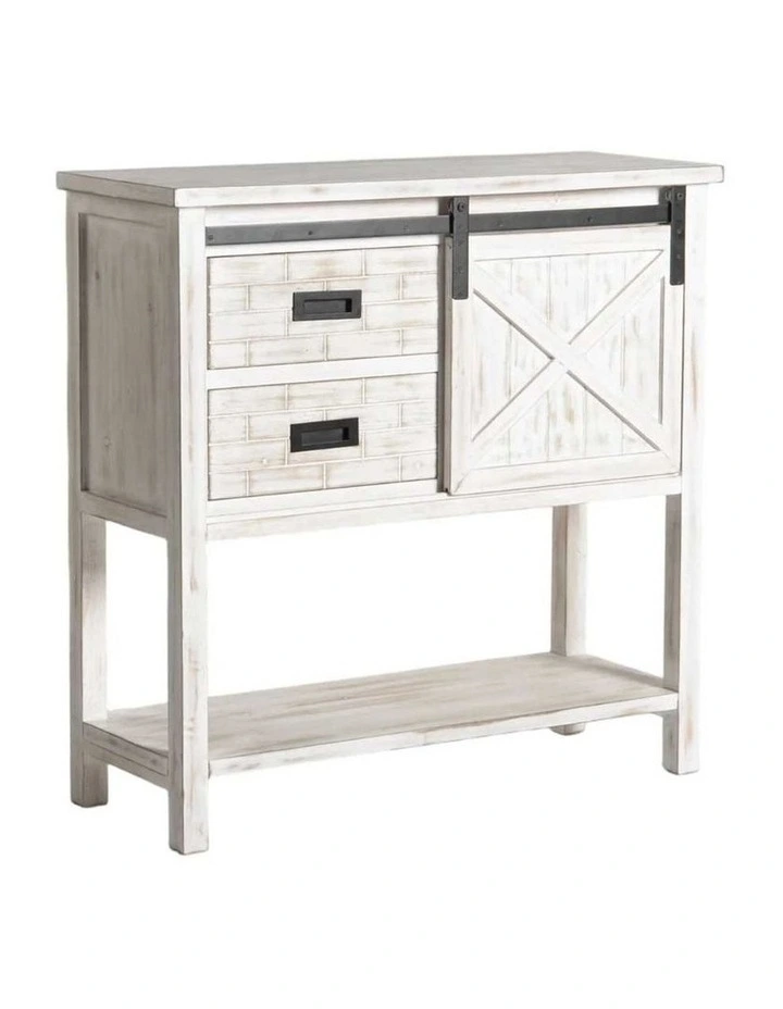 Whitewash Wooden Storage Cabinet Sliding Door Rustic Farmhouse Organizer image 1