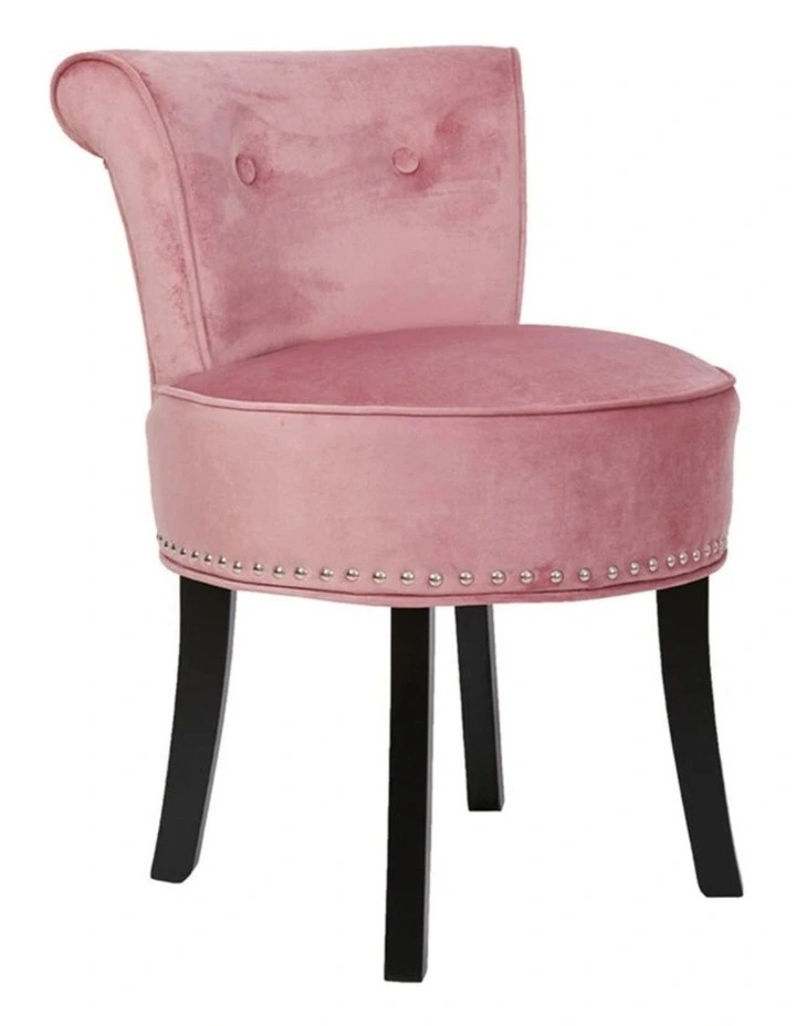 Pink Velvet Vanity Chair With Tufted Back & Nailhead Trim Upholstered Dressing Stool image 1