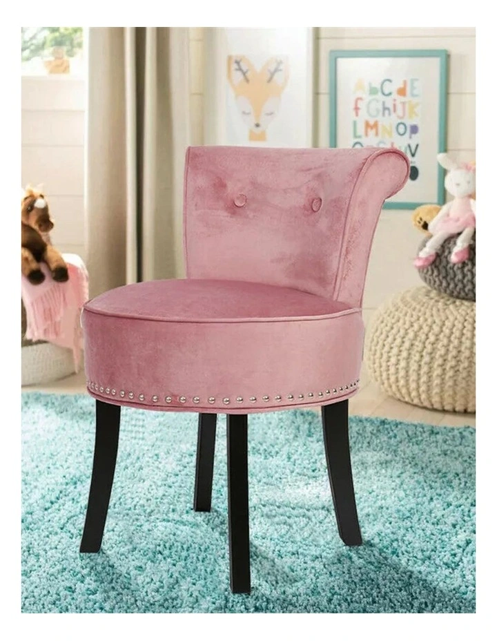 Pink Velvet Vanity Chair With Tufted Back & Nailhead Trim Upholstered Dressing Stool image 2