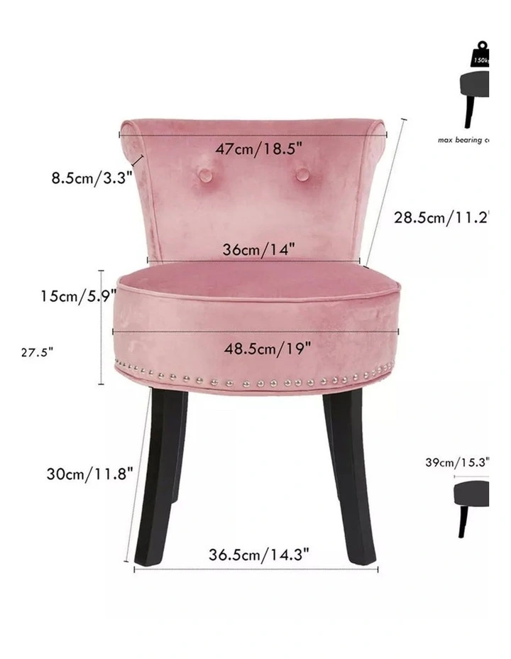 Pink Velvet Vanity Chair With Tufted Back & Nailhead Trim Upholstered Dressing Stool image 3
