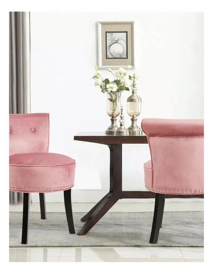Pink Velvet Vanity Chair With Tufted Back & Nailhead Trim Upholstered Dressing Stool image 4