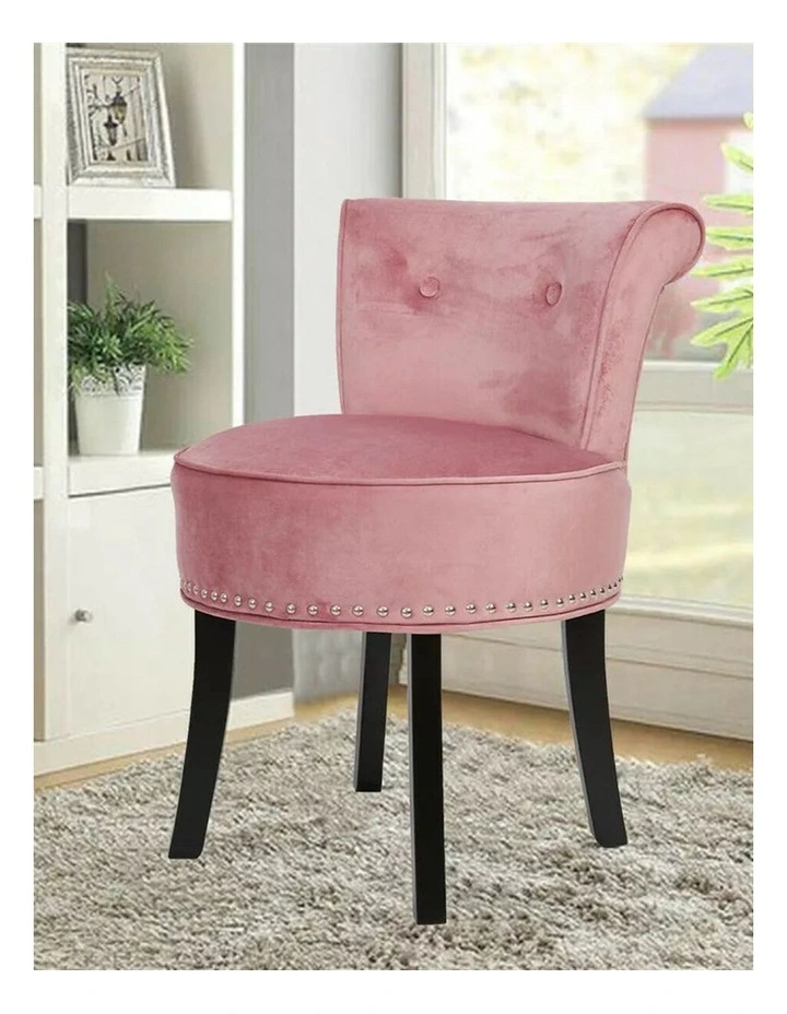 Pink Velvet Vanity Chair With Tufted Back & Nailhead Trim Upholstered Dressing Stool image 5