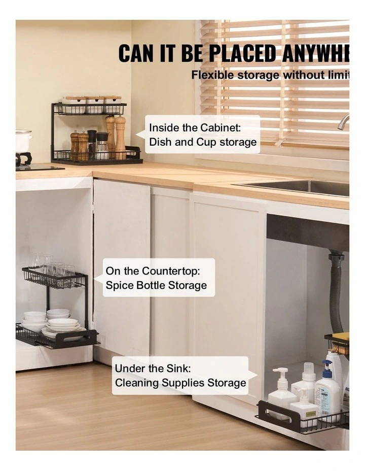Silver Wire Pull Out Storage Shelf Maximizes Kitchen Or Bathroom Space image 3