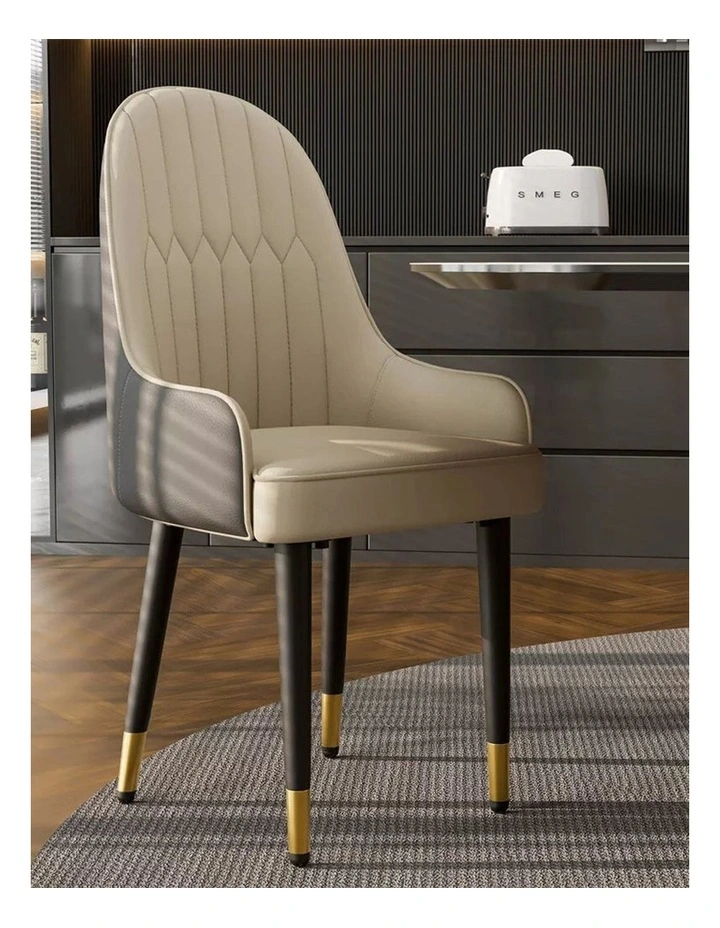 Creamy White And Grey Set Of 2 Scalloped Dining Chairs With Gold-Tip Legs Modern Upholstered Seats image 2