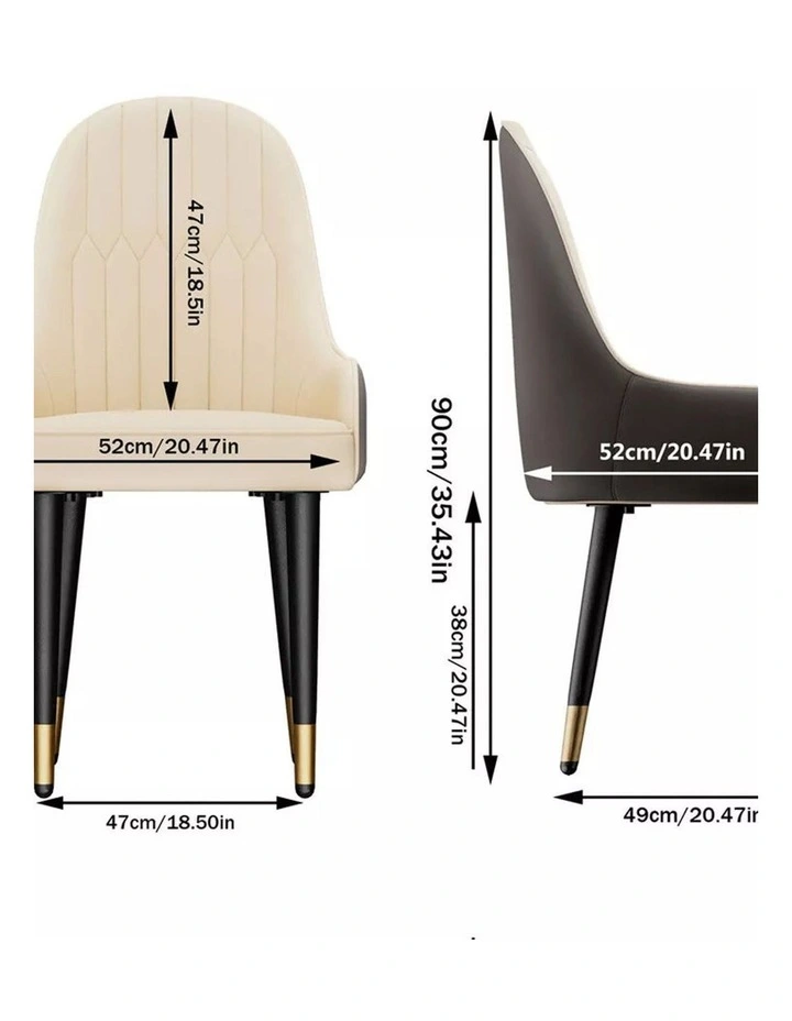 Creamy White And Grey Set Of 2 Scalloped Dining Chairs With Gold-Tip Legs Modern Upholstered Seats image 4