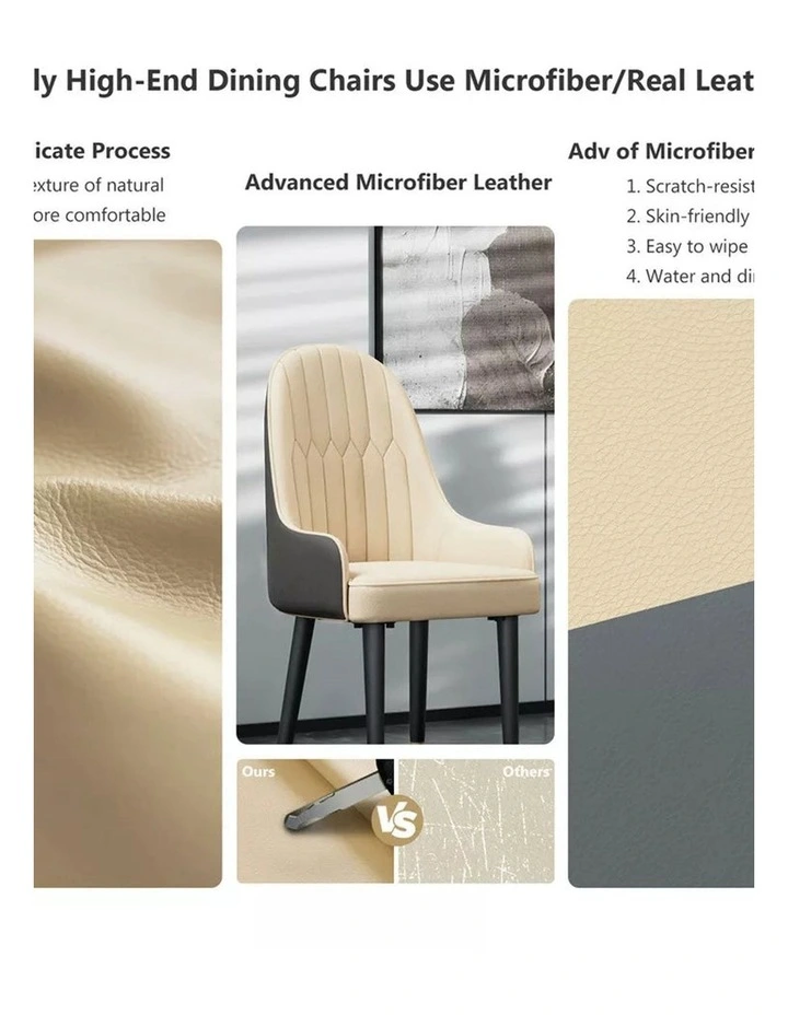 Creamy White And Grey Set Of 2 Scalloped Dining Chairs With Gold-Tip Legs Modern Upholstered Seats image 5