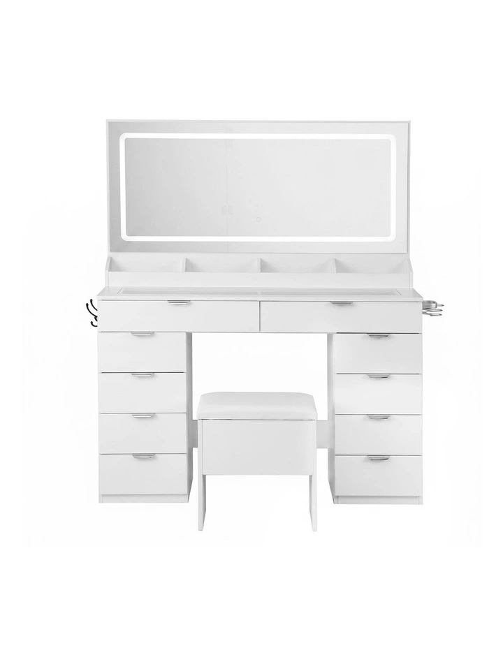 Vanity Dressing Table Desk with LED Mirror 10 Drawers Power Outlet in White image 3