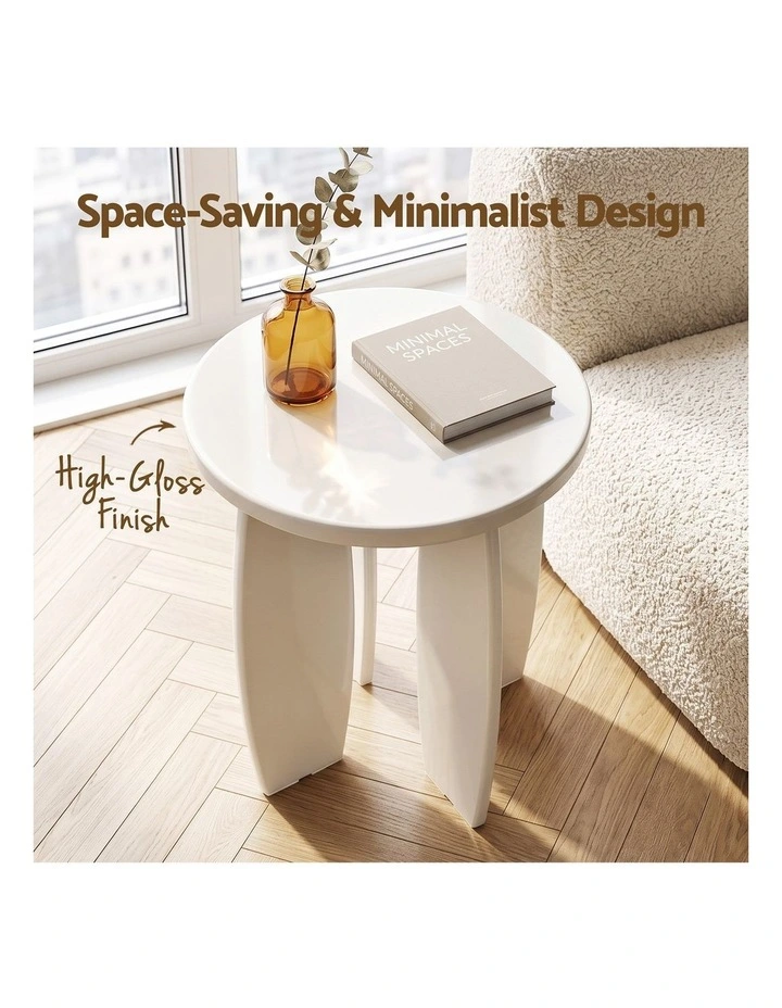 Round End Table High-Gloss 40x45cm in Cream White image 2