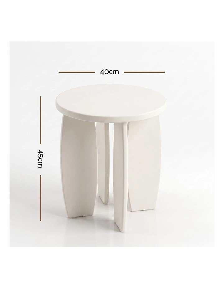 Artiss Round End Table High-Gloss Small Coffee Table Side Bedside Nightstand 40x45cm Cream white image 2