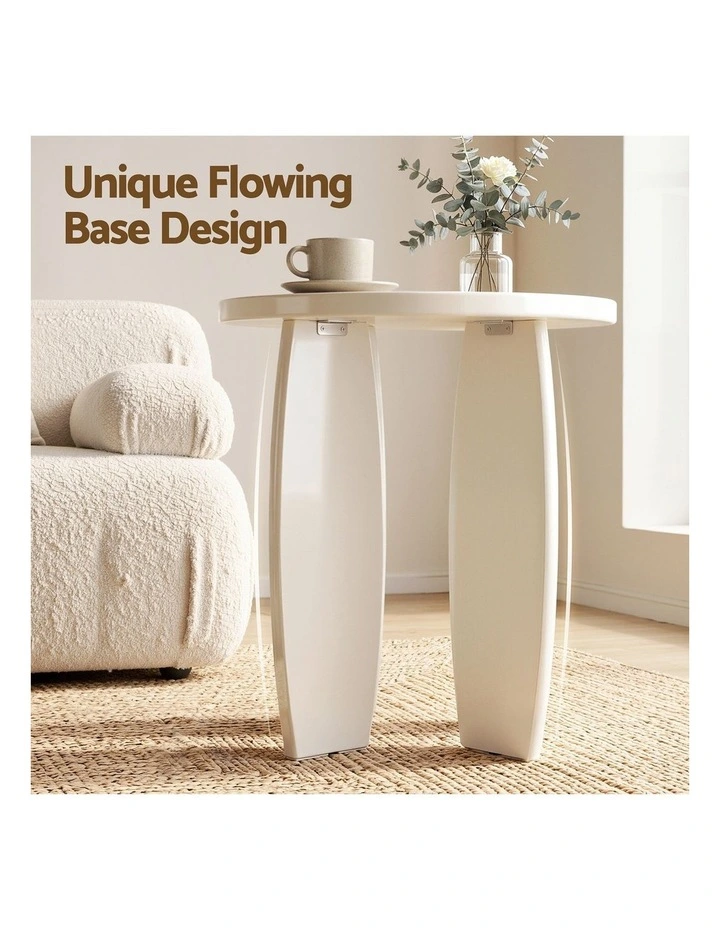 Artiss Round End Table High-Gloss Small Coffee Table Side Bedside Nightstand 40x45cm Cream white image 5