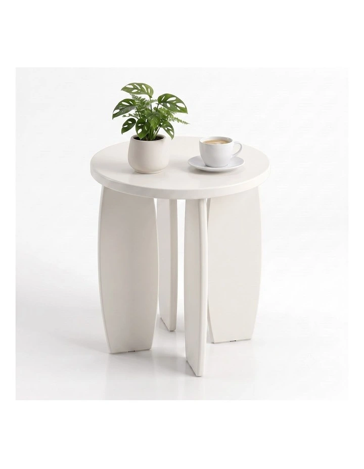 Artiss Round End Table High-Gloss Small Coffee Table Side Bedside Nightstand 40x45cm Cream white image 6