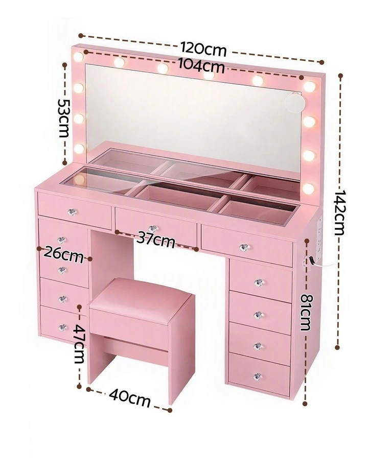 LED Vanity Dressing Table Set in Pink image 2