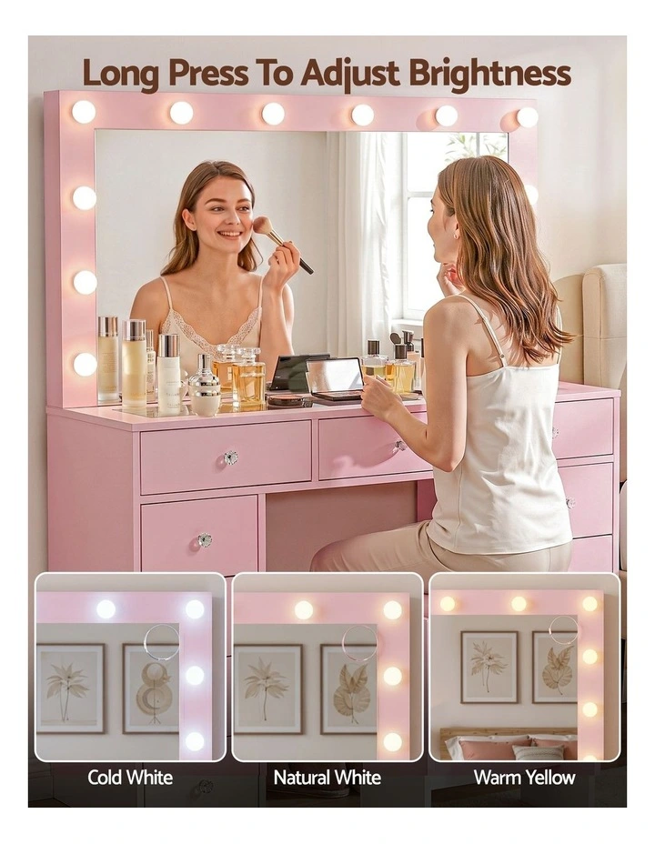 LED Vanity Dressing Table Set in Pink image 4