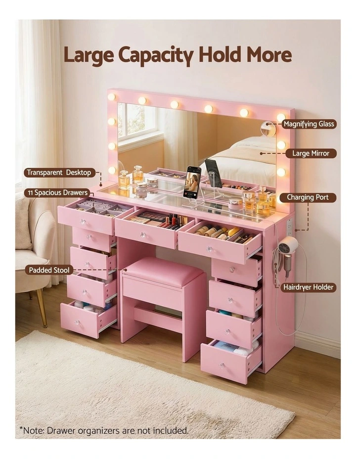 LED Vanity Dressing Table Set in Pink image 5