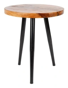 Fab Habitat Roma Mango Wood Tall Round Side Table with Black Metal Legs in Natural