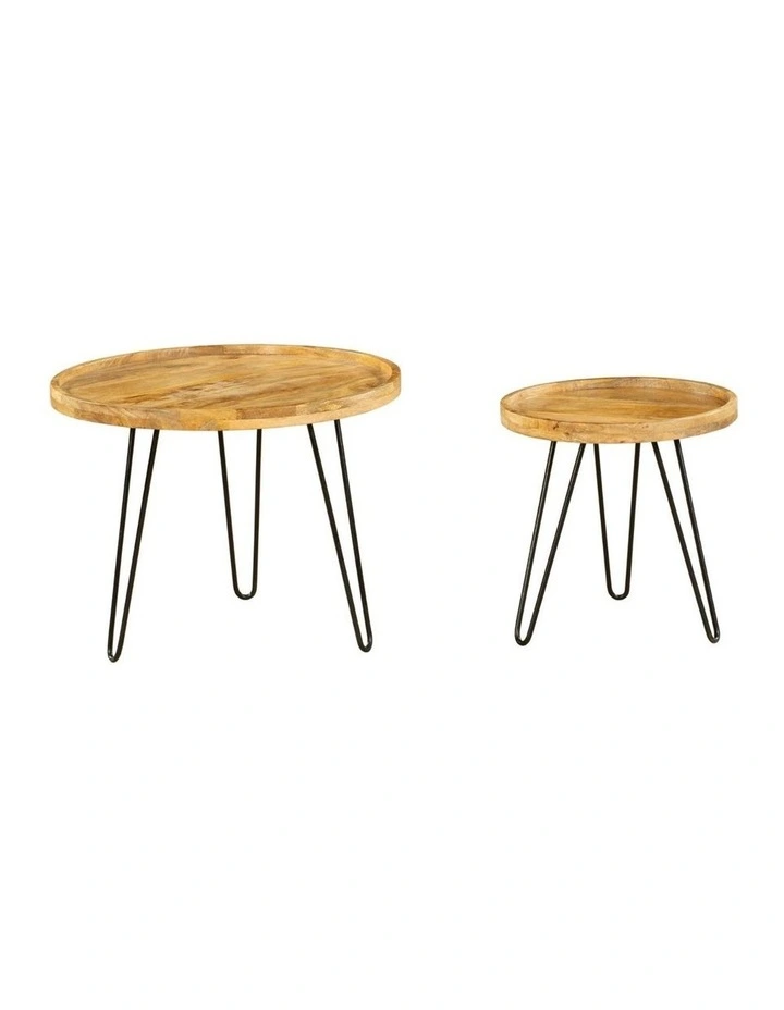 Fab Habitat Purna Set Of 2 Round Wooden Nested Tray Coffee Table in Natural image 2