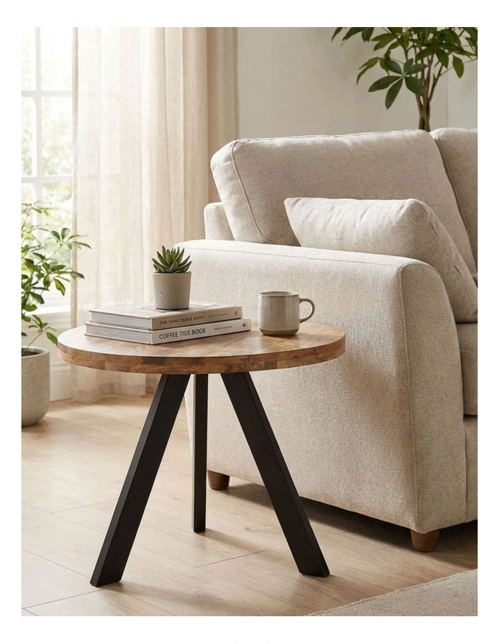 Fab Habitat Faye Small Wooden Round Coffee Table in Natural and Black image 6