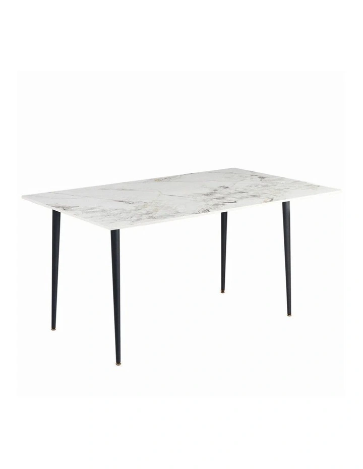 Glossy Jade Modern Marble Dining Table With Grey Veined Top And Slim Black Legs image 1