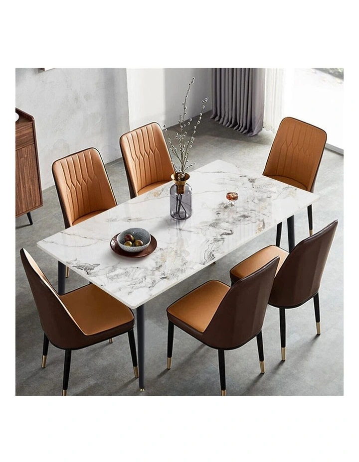 Glossy Jade Modern Marble Dining Table With Grey Veined Top And Slim Black Legs image 2