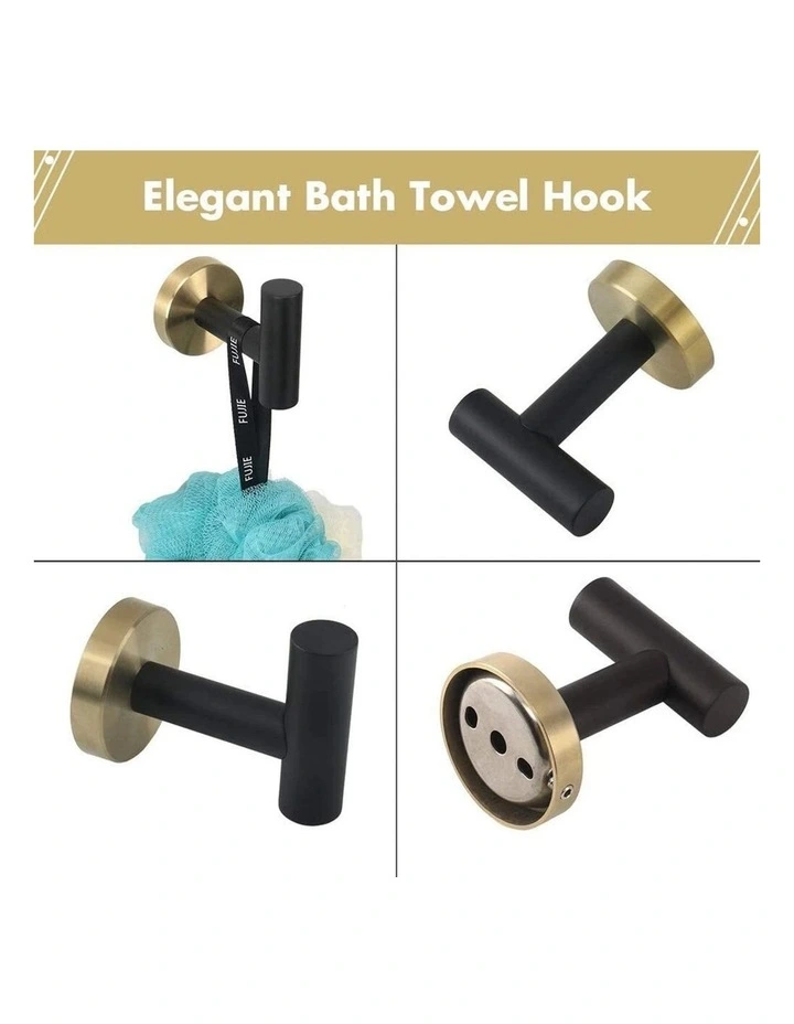 Black Bathroom Hardware Set Stainless Steel Towel Rack Hooks Toilet Holder Set image 2