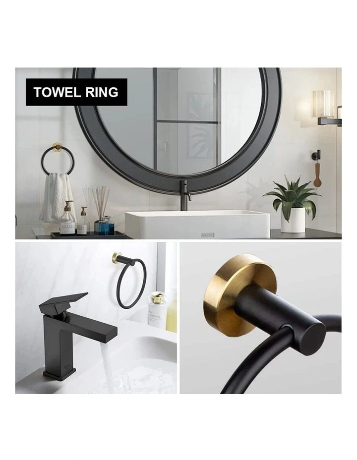 Black Bathroom Hardware Set Stainless Steel Towel Rack Hooks Toilet Holder Set image 3