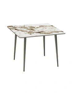 Glossy White Sintered Stone Dining Table With Black Metal Base Frame
