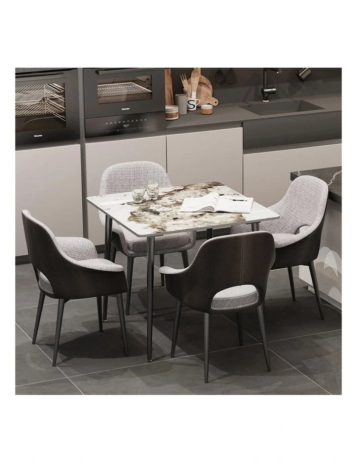 Glossy White Sintered Stone Dining Table With Black Metal Base Frame image 3