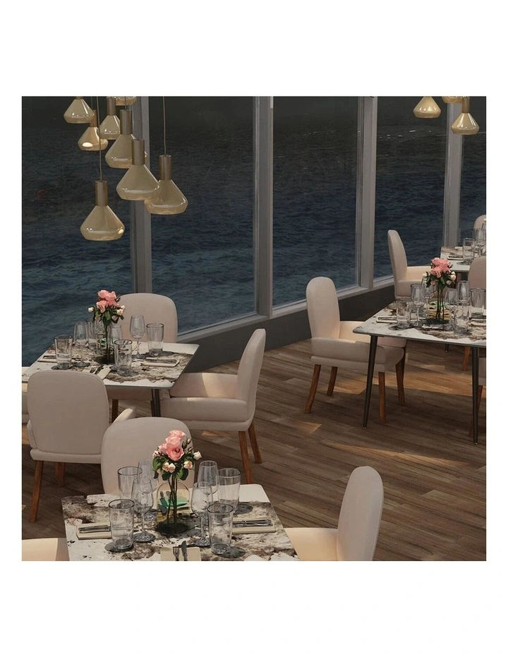 Glossy White Sintered Stone Dining Table With Black Metal Base Frame image 4