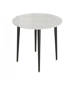 White Round Marble Coffee Table With Black Metal Frame For Modern Interiors