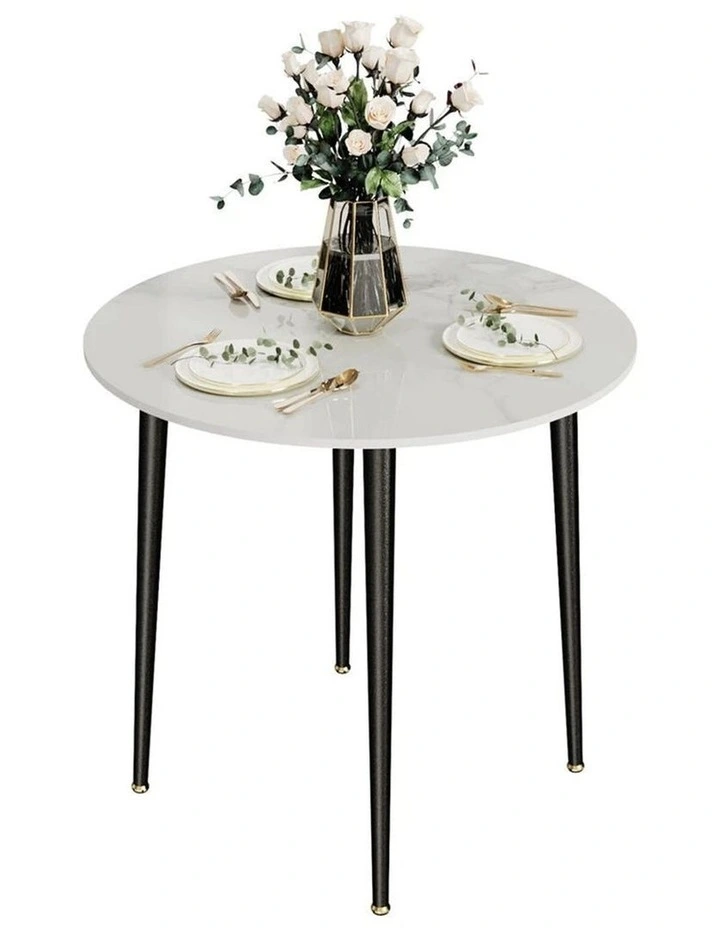 White Round Marble Coffee Table With Black Metal Frame For Modern Interiors image 2