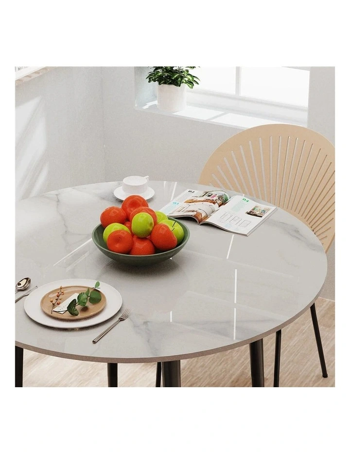 White Round Marble Coffee Table With Black Metal Frame For Modern Interiors image 5