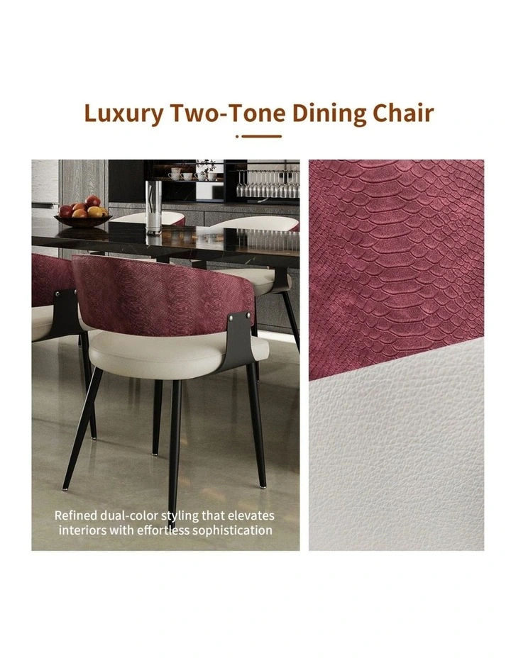 Burgundy Red Dining Chairs Set Upholstered Crocodile Back Luxury Kitchen image 5