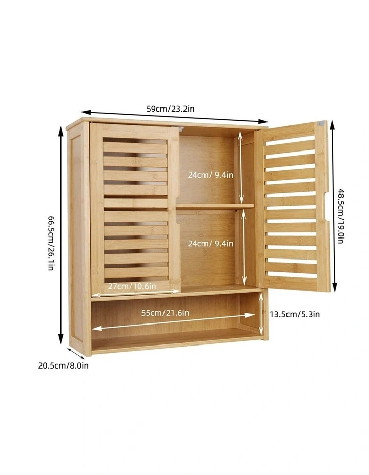Bamboo Wall Cabinet With Double Doors 3-Tier Shelf image 2