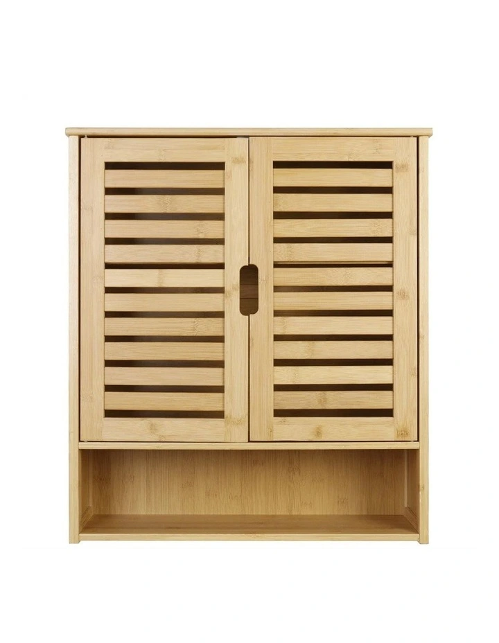 Bamboo Wall Cabinet With Double Doors 3-Tier Shelf image 3