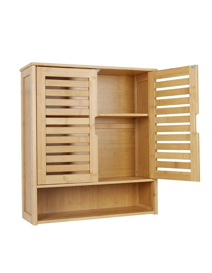 Bamboo Wall Cabinet With Double Doors 3-Tier Shelf image 4