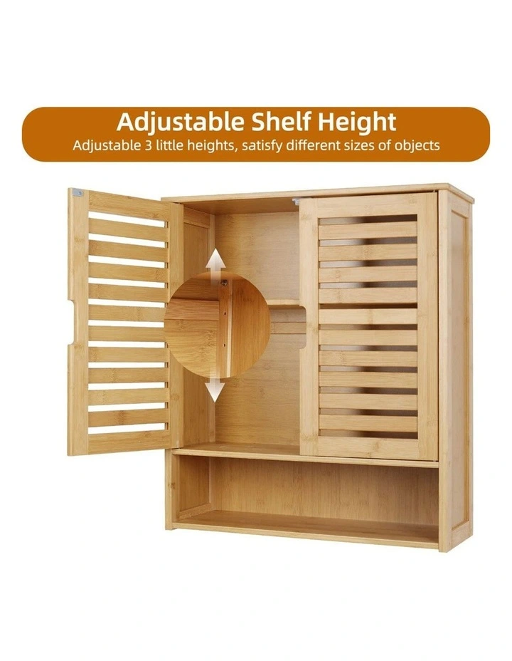 Bamboo Wall Cabinet With Double Doors 3-Tier Shelf image 5