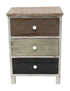 Brown Wooden Three Drawer Cabinet Rustic Storage Organizer Unit Compact