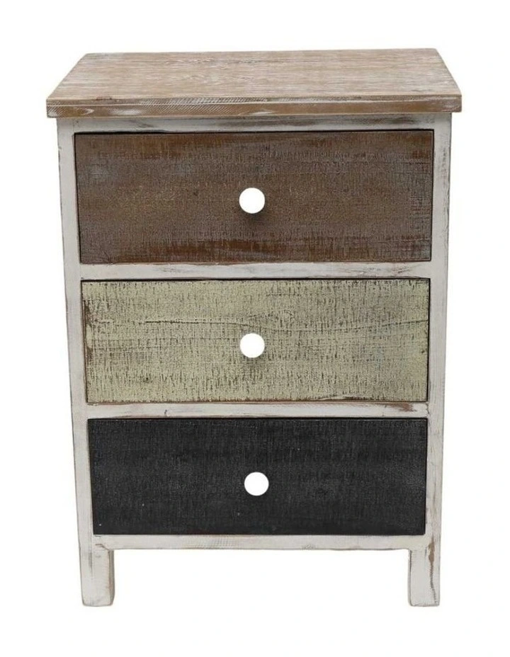 Brown Wooden Three Drawer Cabinet Rustic Storage Organizer Unit Compact image 1