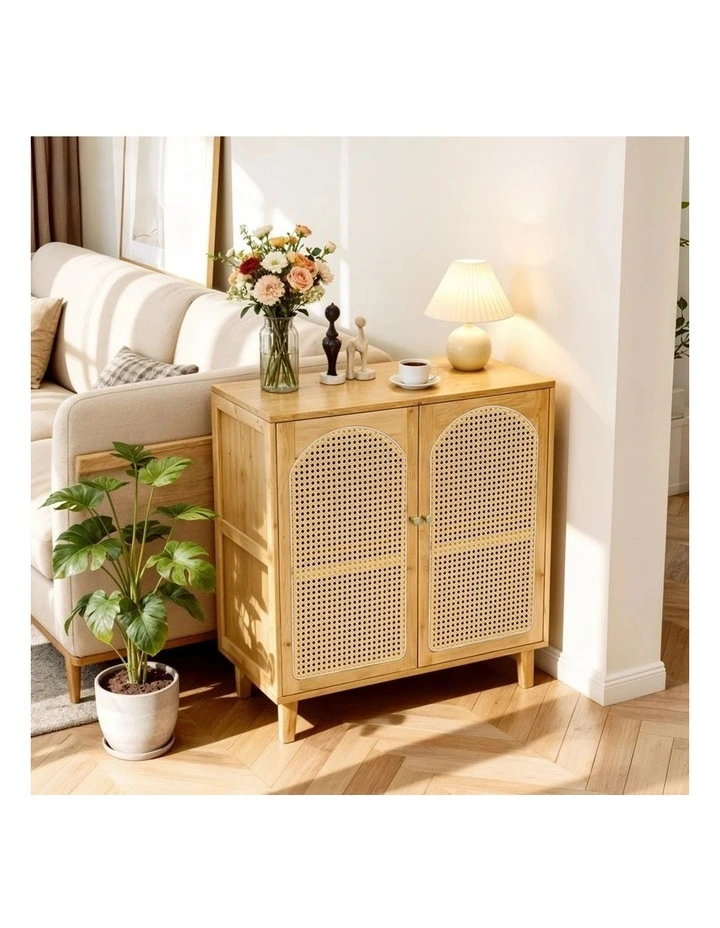 Natural Bamboo Sideboard Cabinet With Rattan Doors And Storage For Dining Living Spaces image 3