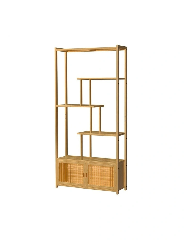 6-Tier Staggered Bookshelf With Storage image 1