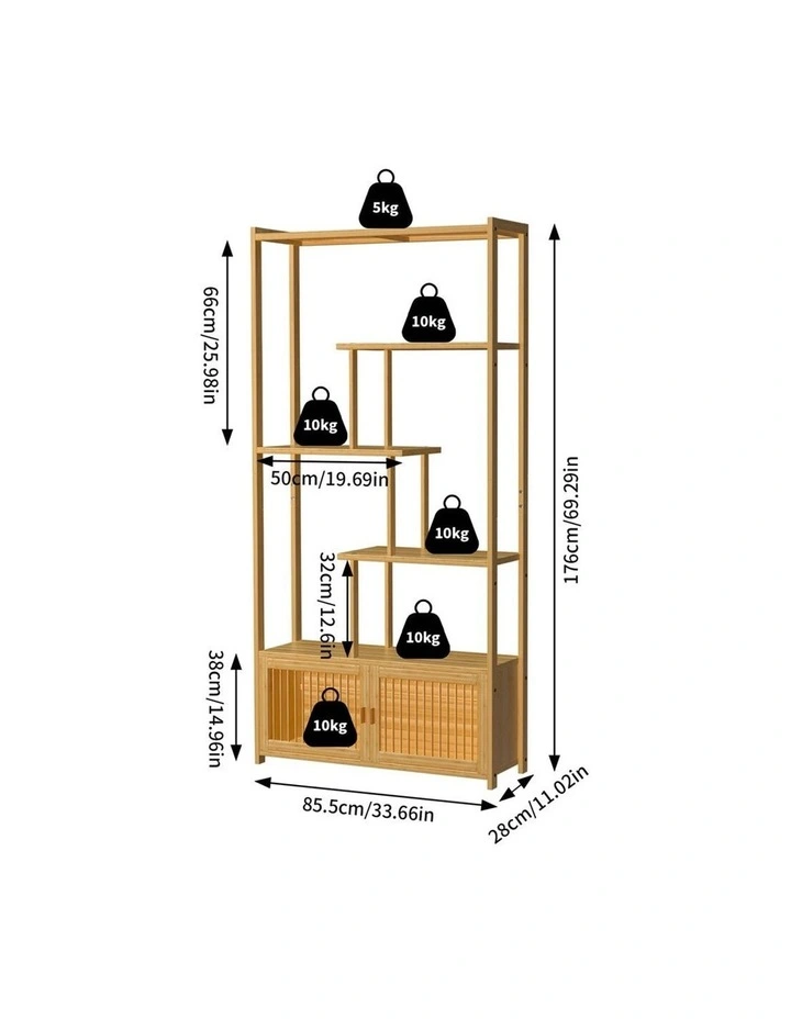 6-Tier Staggered Bookshelf With Storage image 2
