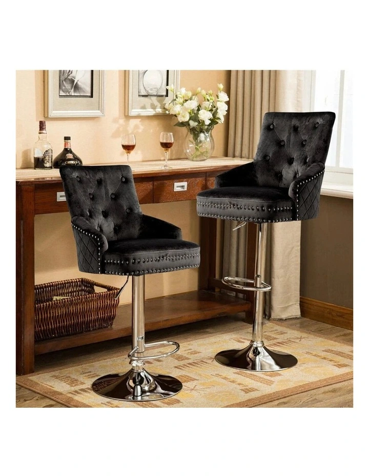 Black Velvet 360 Swivel Bar Stool With Lion Head Detail And Adjustable Height image 3