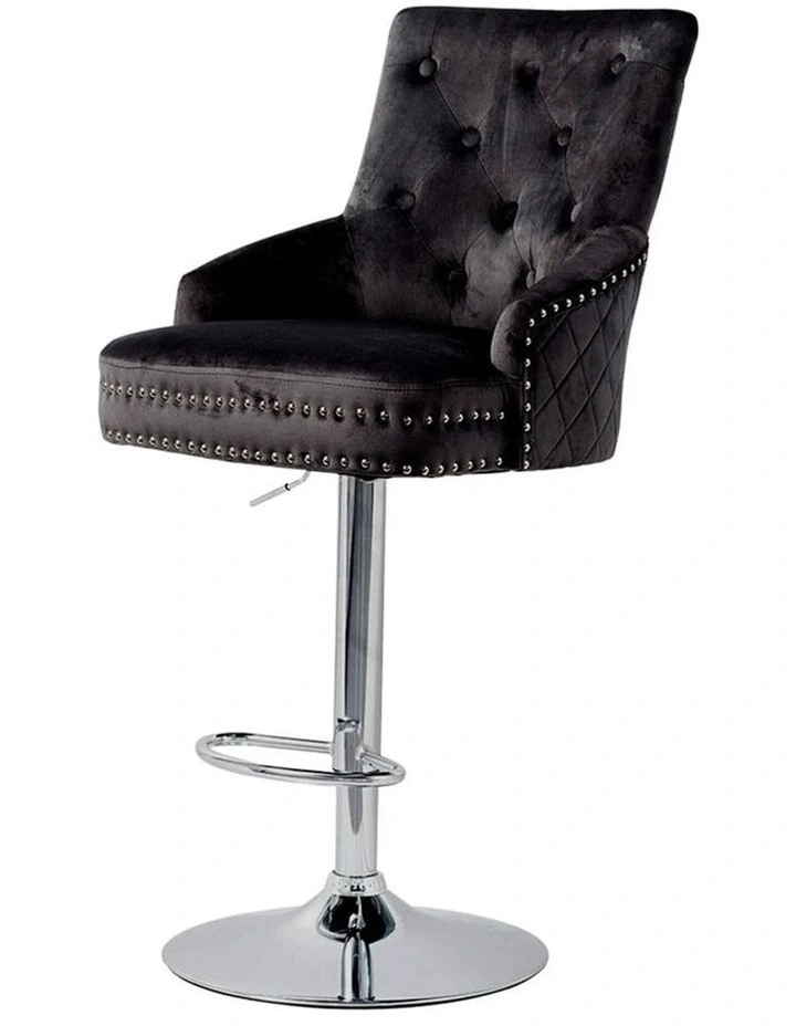 Black Velvet 360 Swivel Bar Stool With Lion Head Detail And Adjustable Height image 7