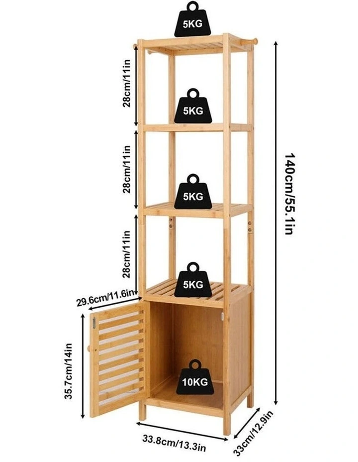 Tall Slender Bamboo Freestanding Tower Cabinet With Shelves image 2
