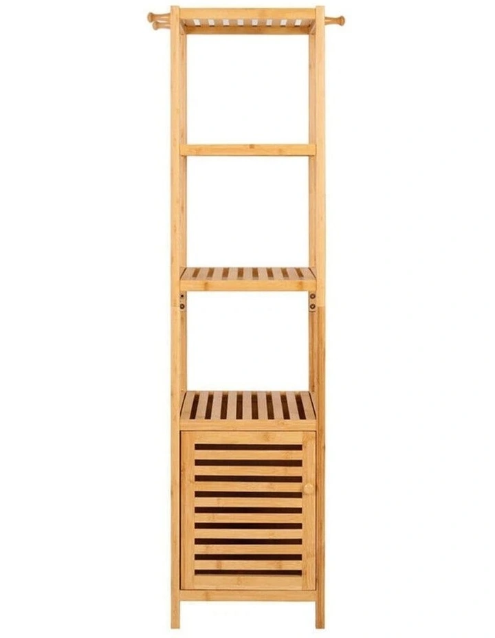 Tall Slender Bamboo Freestanding Tower Cabinet With Shelves image 3