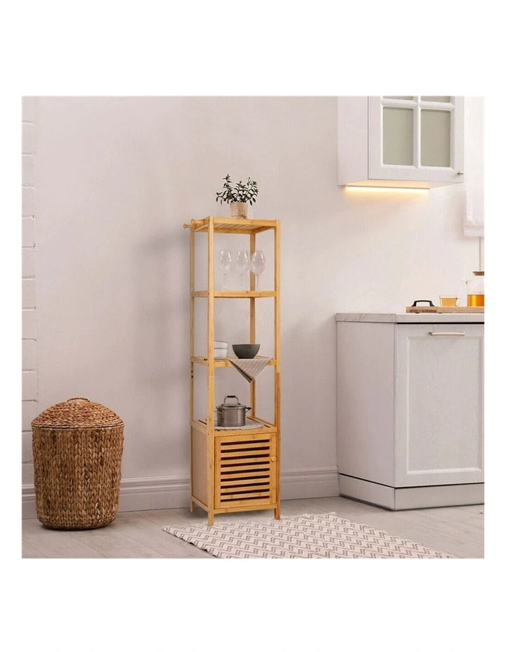 Tall Slender Bamboo Freestanding Tower Cabinet With Shelves image 4