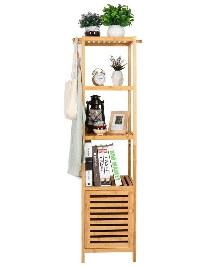 Tall Slender Bamboo Freestanding Tower Cabinet With Shelves image 5